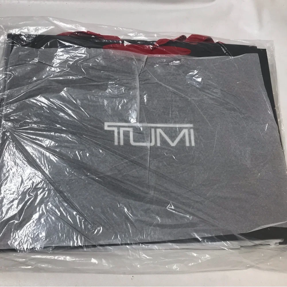 (40) Tumi Large Shopping Bag Tote Gift Paper Organizer Black Red 20”x15”x6.5”